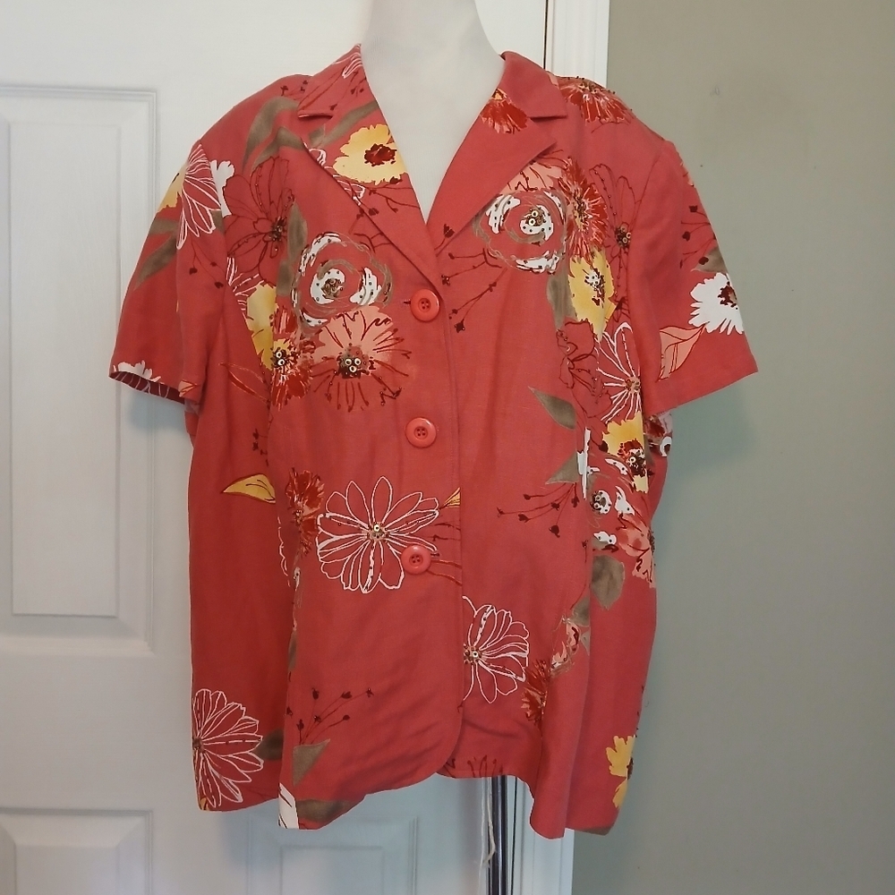 Emma James Sz 24W Women's Floral Beaded Light Jacket Top
